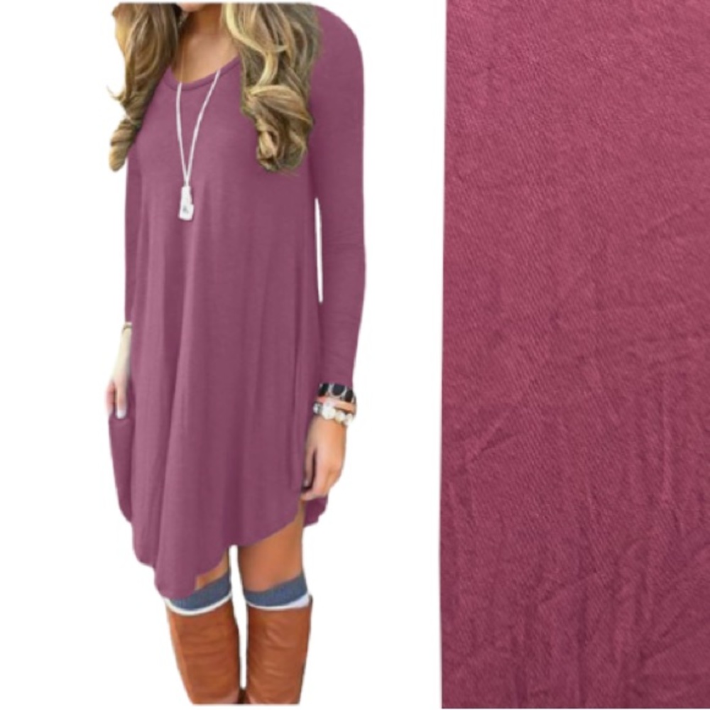 Dress shirt blouse t fashion mauve purple pink knee dress boho